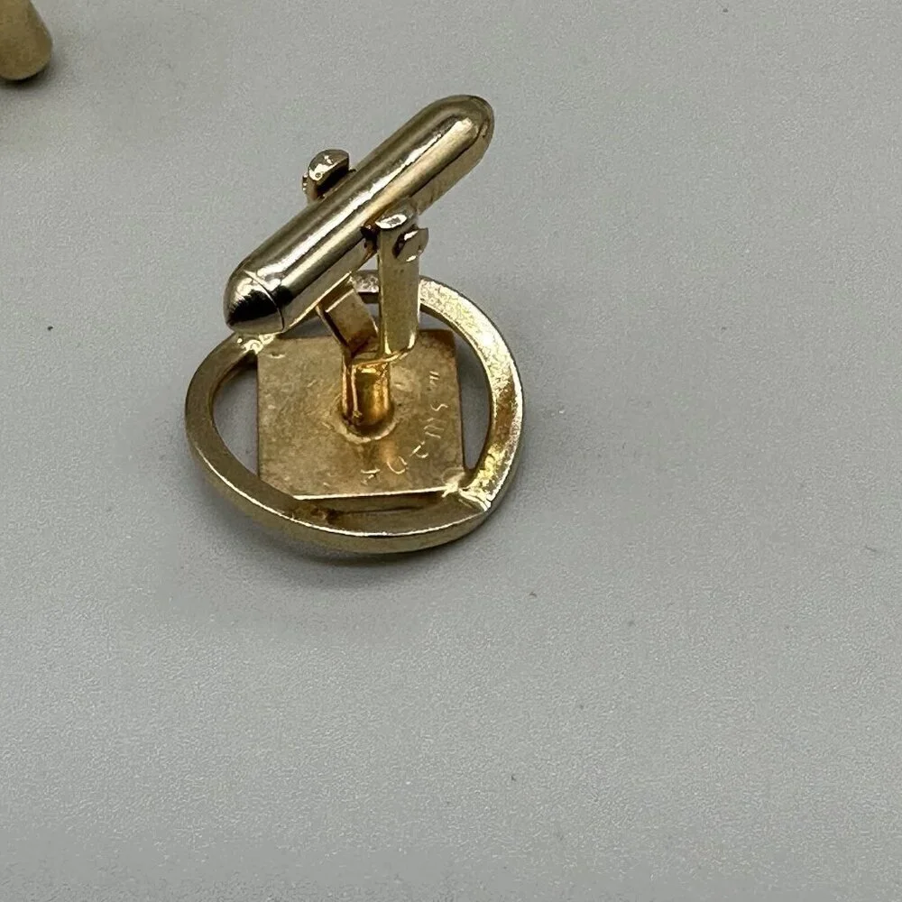 Vintage Swank Men Cufflinks Set of 2 Gold Tone Mesh Rhinestone Modern Square